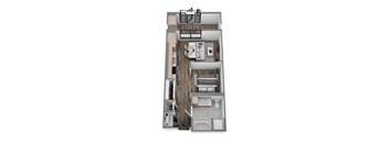 Floor plan S1, a studio, 1-bath 540–633 SF apartment with open living, dining, and kitchen area