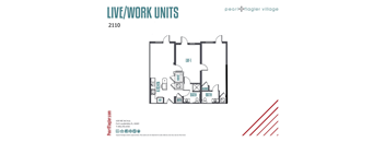 A diagram of a floor plan for live/work units at Pearl Flagger Village.