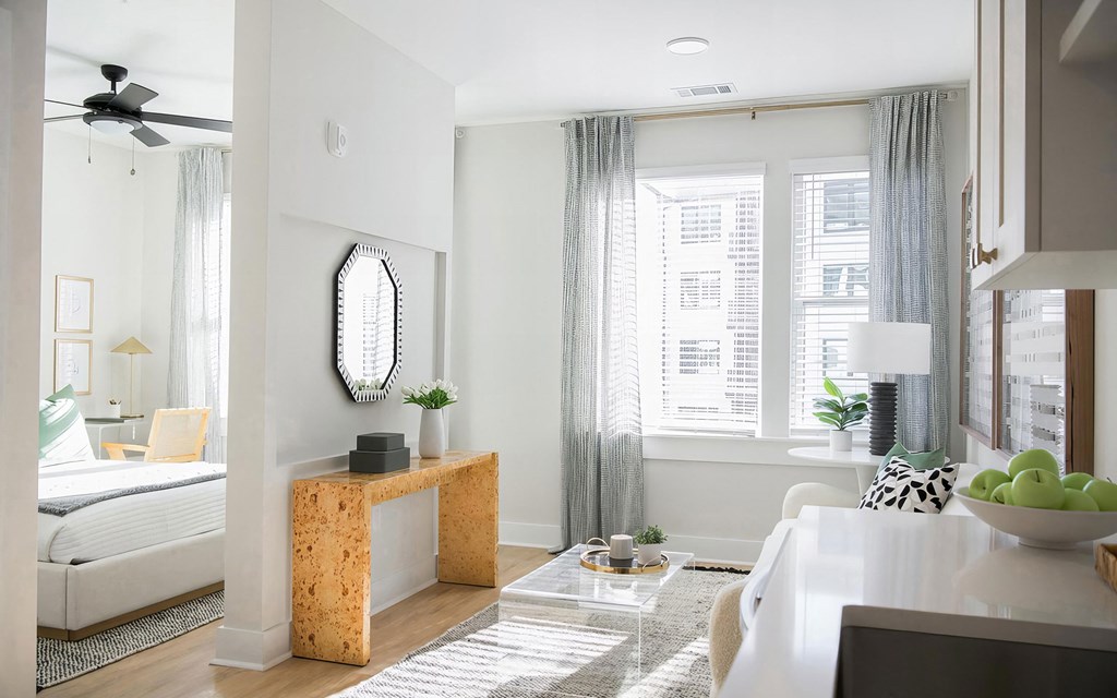 Bright and modern studio space with tall ceilings and abundant natural light at Novel Cary