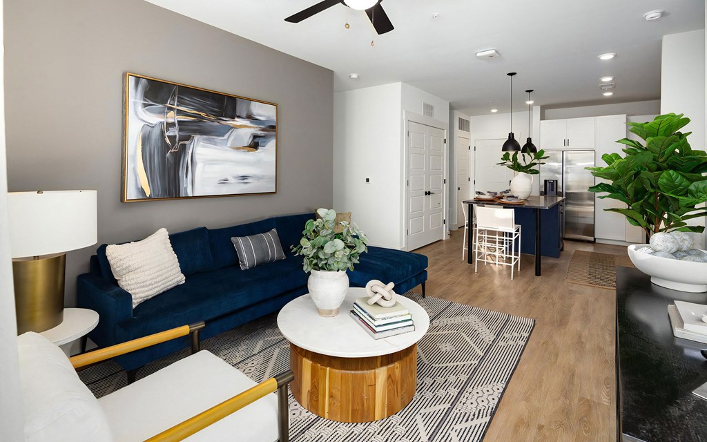 Open-Concept Living Room and Kitchen with Wood-Style Flooring
