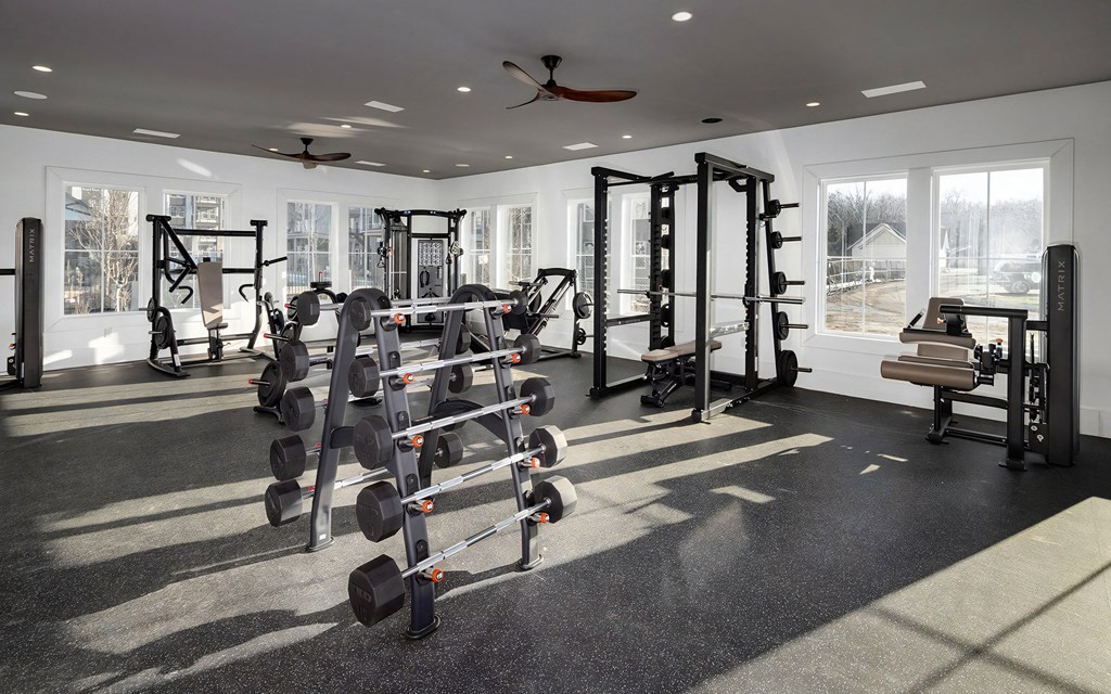 Spacious Fitness Center with Weight Equipment and Natural Light