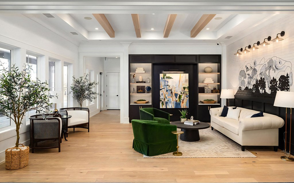 Modern Lounge with Built-In Display Shelves and Mood Lighting Fixtures