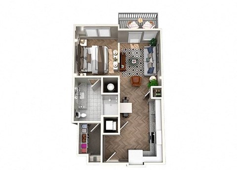 Studio 1 bath floor plan at The Lights at Northwinds, Alpharetta, GA, 30009