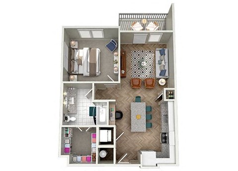 1 bed 1 bath floor plan F at The Lights at Northwinds, Alpharetta, GA, 30009
