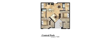 A floor plan of a Central Park apartment with a living room, kitchen, and dining area.