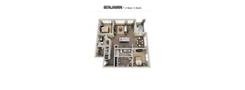 A 2 Bedroom/2 Bathroom apartment named Benjamin is displayed.