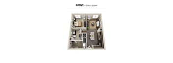 A grove apartment with one bed and one bath.