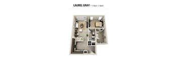A floor plan of a one bedroom apartment with a bathroom.