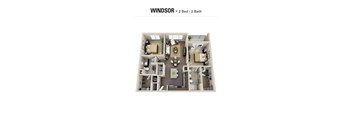 A floor plan of a Windsor 2 Bed / 2 Bath accommodation.