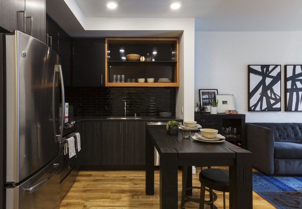 Apartment Interior Showing Dining Table Setup and Living Room Access