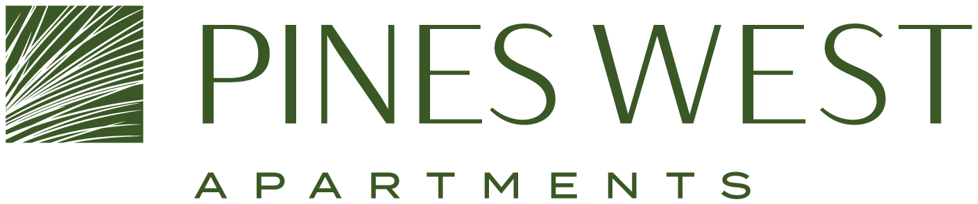 A logo for Pines West Apartments is displayed.
