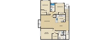 A floor plan of a house with labeled rooms such as Bedroom #2, Bath, Kitchen, Living Room, Dining, Master Bedroom, and Closets.