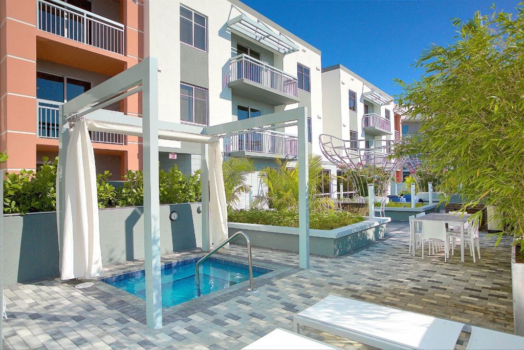 a swimming pool in the middle of a building