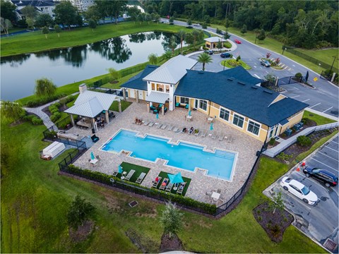 A large house with a pool in the backyard.