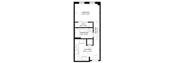 a floor plan of a small house with a bathroom and a bedroom