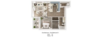 A floor plan of a one bedroom apartment with a bathroom.