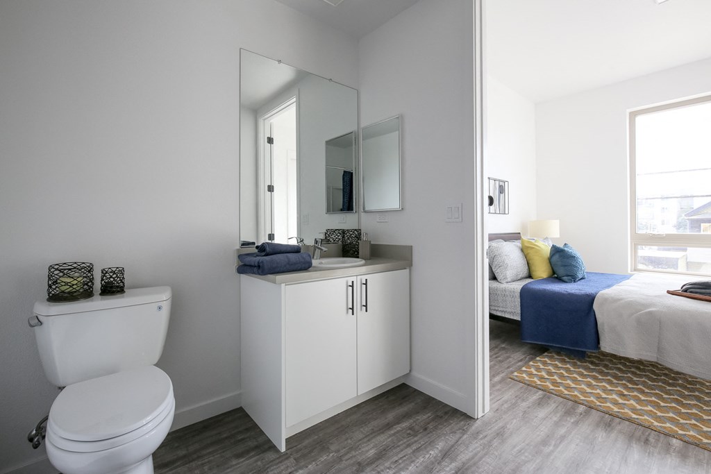Bathroom with Staged Bedroom view