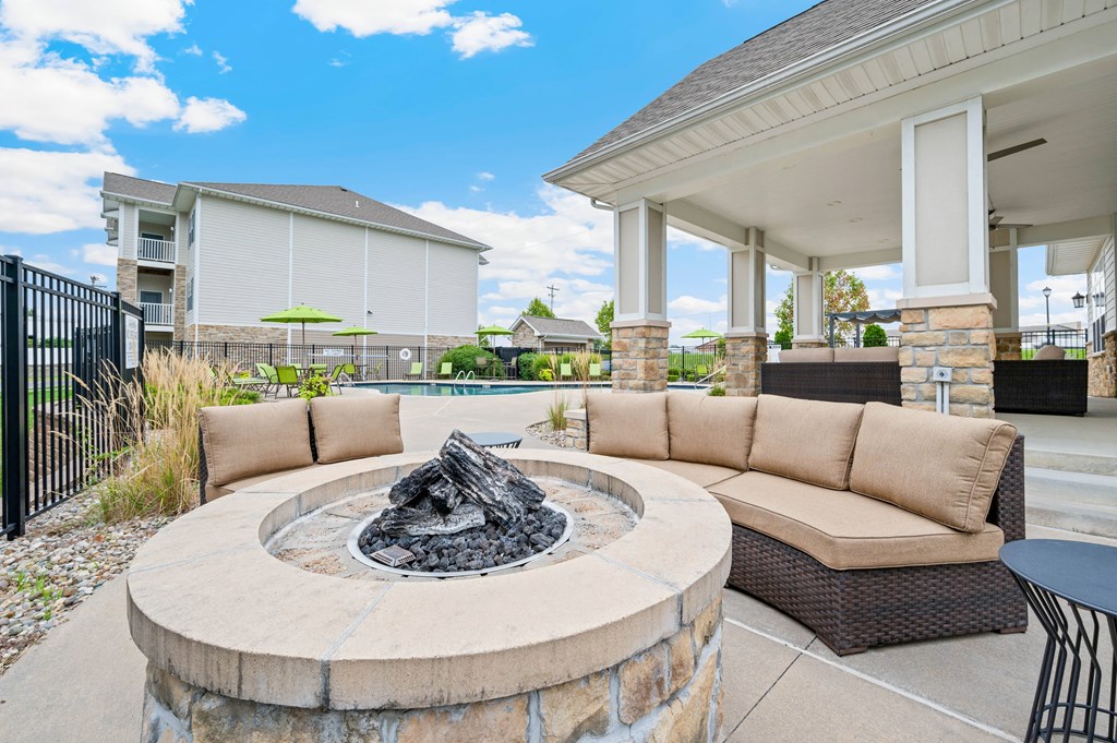 gather around the fire pit on the patio