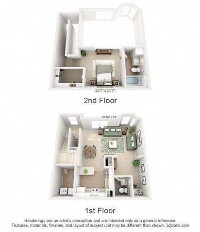 Two images of a floor plan for a 1st and 2nd floor.