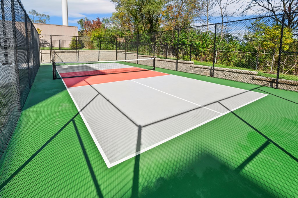 the tennis court is equipped with nets and is wheelchair accessible