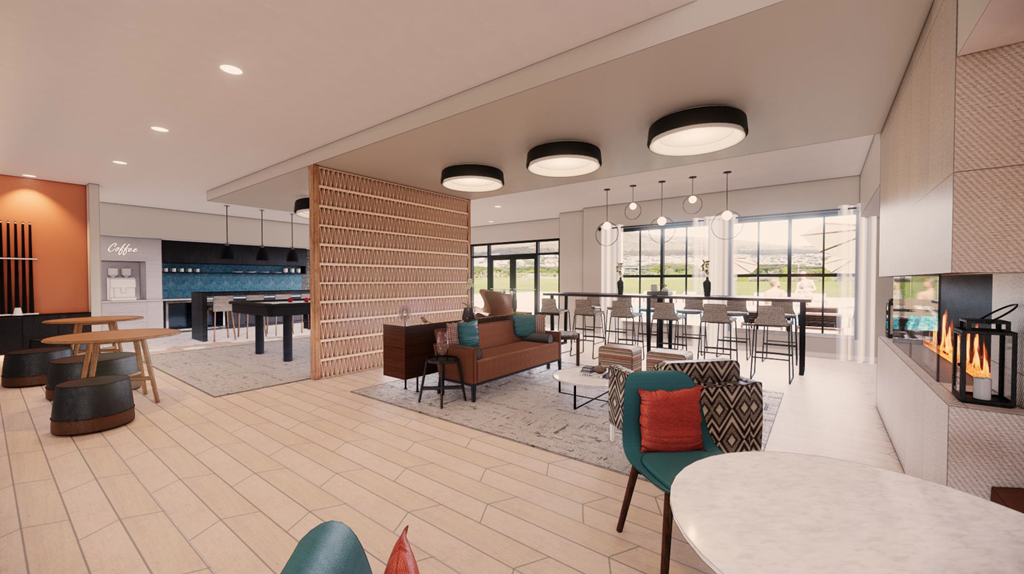 a rendering of the lobby of the new holiday inn express & suites