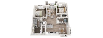 a 3d floor plan of a home with a bedroom and living room