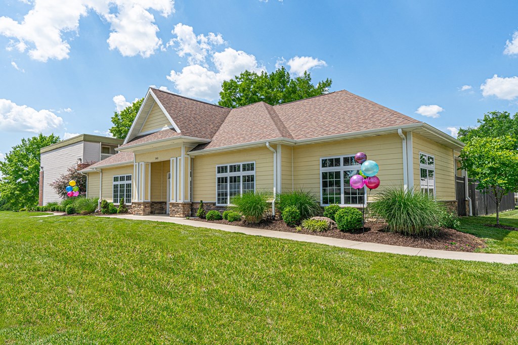 a house with balloons on the front of it