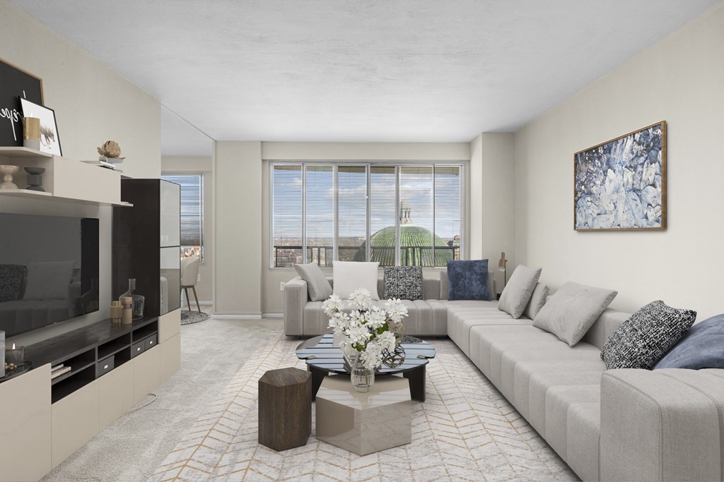 a living room with a couch and a coffee table