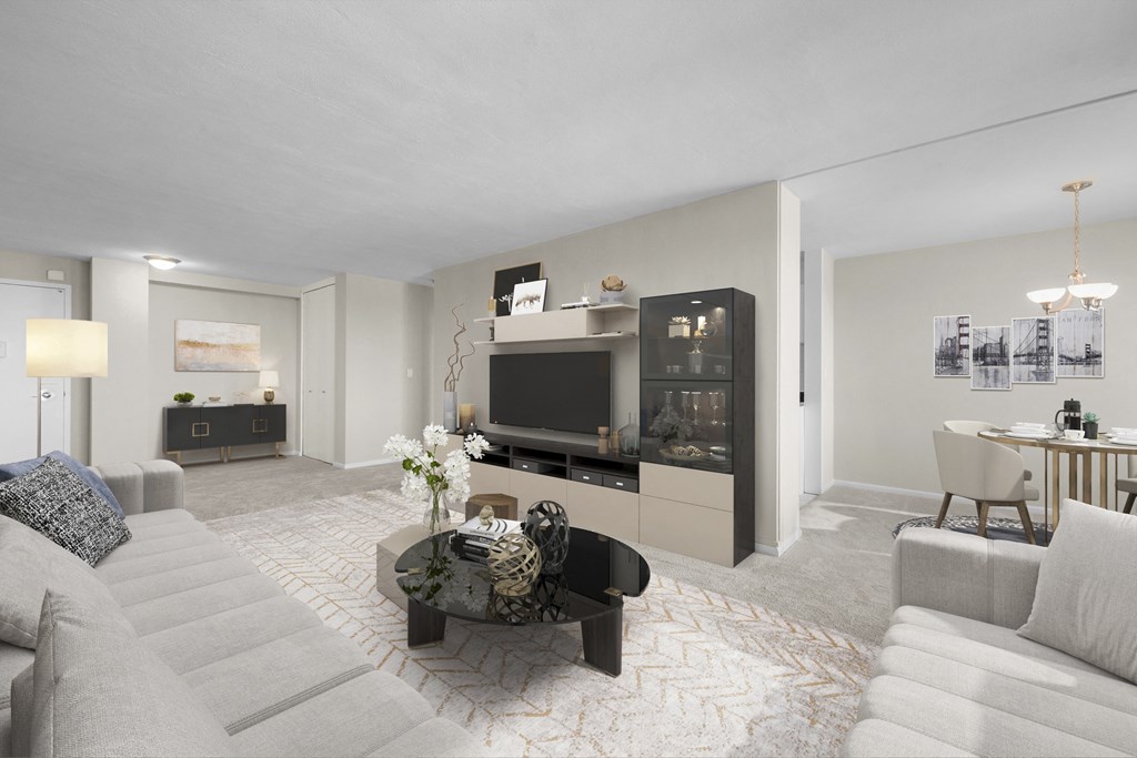 a living room with a couch and a tv