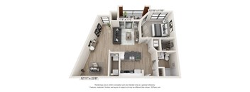 a 3d floor plan of a room with a bedroom