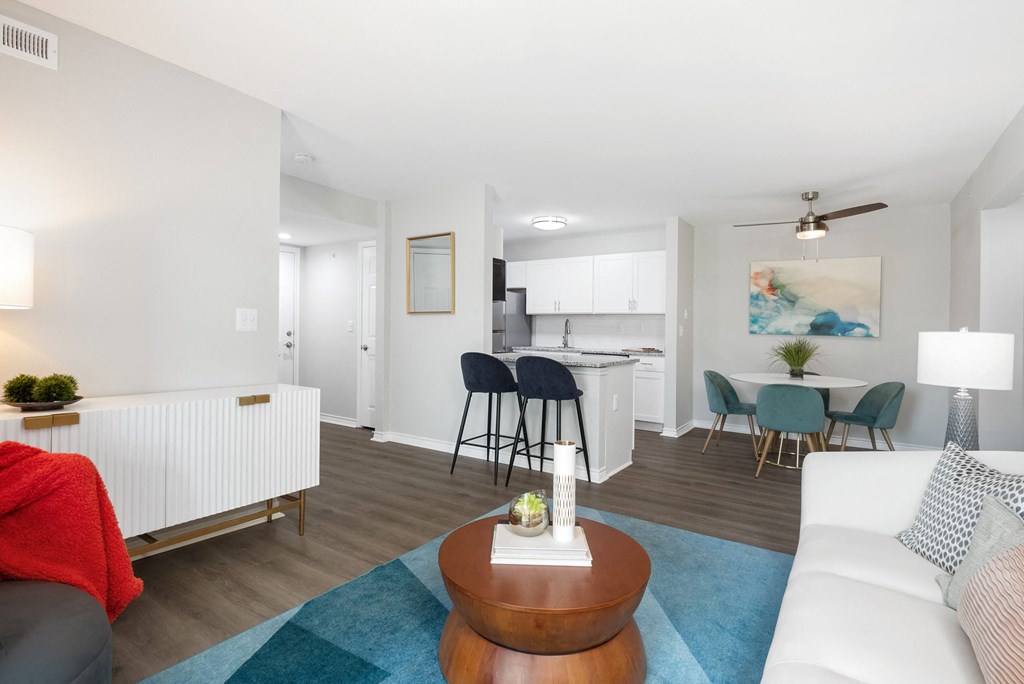 a living room with a couch and a table