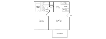 a floor plan of a house with a bedroom and a living room