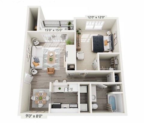 a 3d floor plan of a home with a bedroom