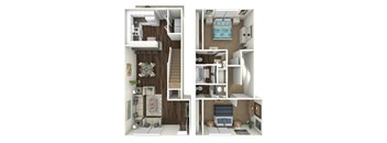 a stylized floor plan of a 2100 sq ft apartment