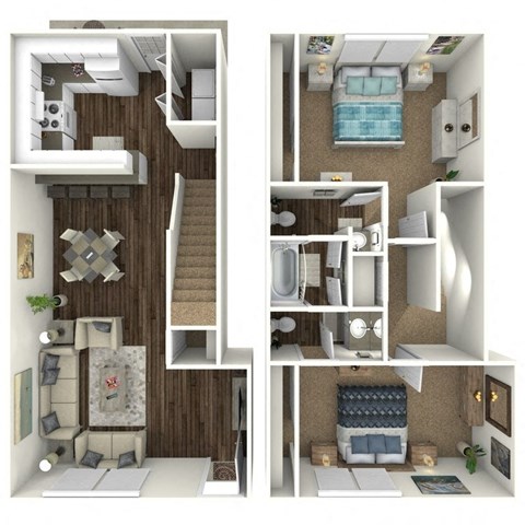 a stylized floor plan of a 2100 sq ft apartment