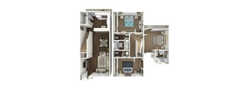 A series of images showing different layouts of a small apartment.