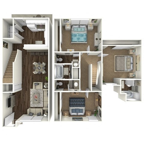 A series of images showing different layouts of a small apartment.