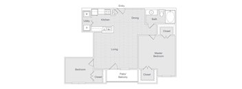 A floor plan of a house with labeled rooms such as kitchen, living room, and master bedroom.