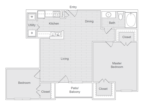 A floor plan of a house with labeled rooms such as kitchen, living room, and master bedroom.
