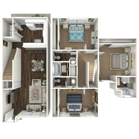a 3d drawing of the 1121 sq ft house