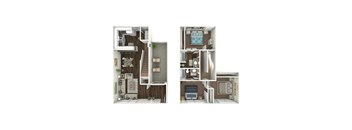 a stylized floor plan of a 2100 sq ft apartment