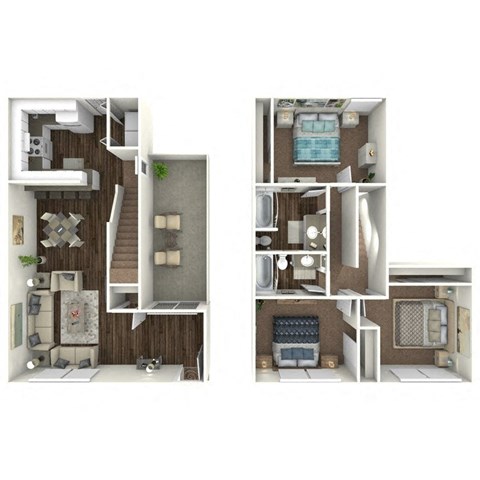 a stylized floor plan of a 2100 sq ft apartment