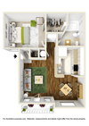 Cottonwood 1 bedroom 1 bath floorplan