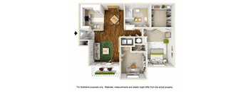 A cutaway diagram of a house showing the layout of the rooms.