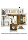 Magnolia 1bedroom, 1bathroom floorplan