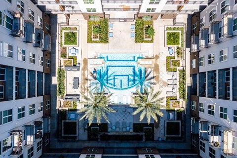 Aerial View of Pool at 1711 Caroline, Houston, Texas