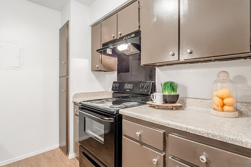 a kitchen with stainless steel appliances and granite counter tops