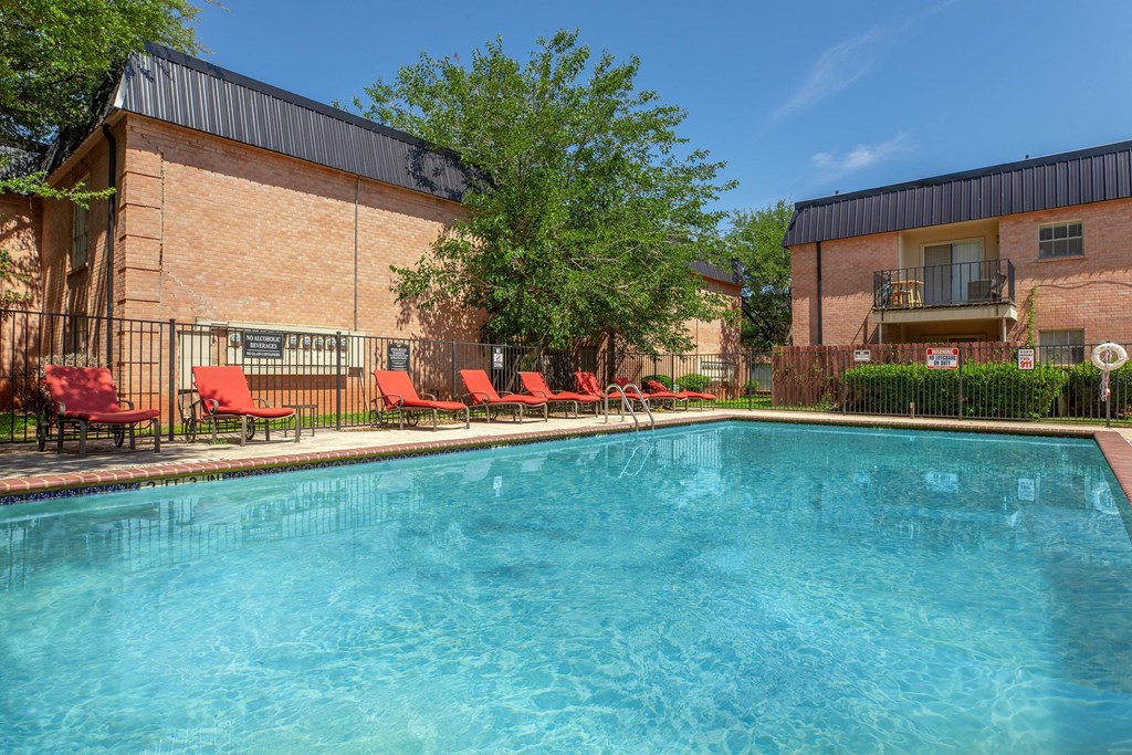 our apartments have a large pool and lounge chairs