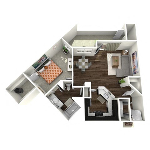 a 3d rendering of a floor plan with an open
