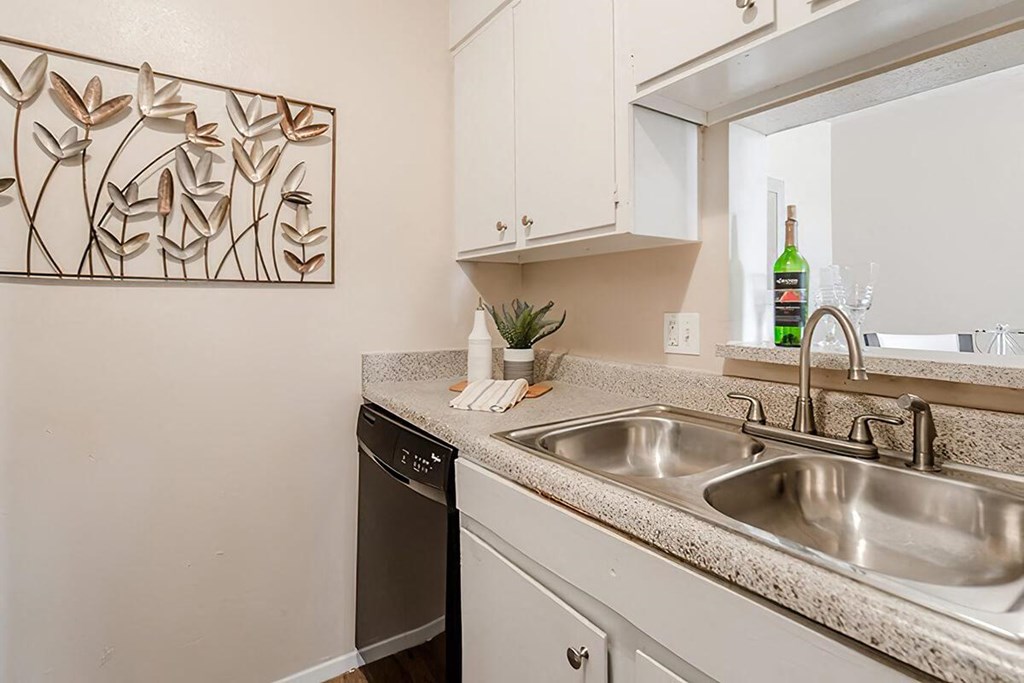a kitchen with a sink and a window